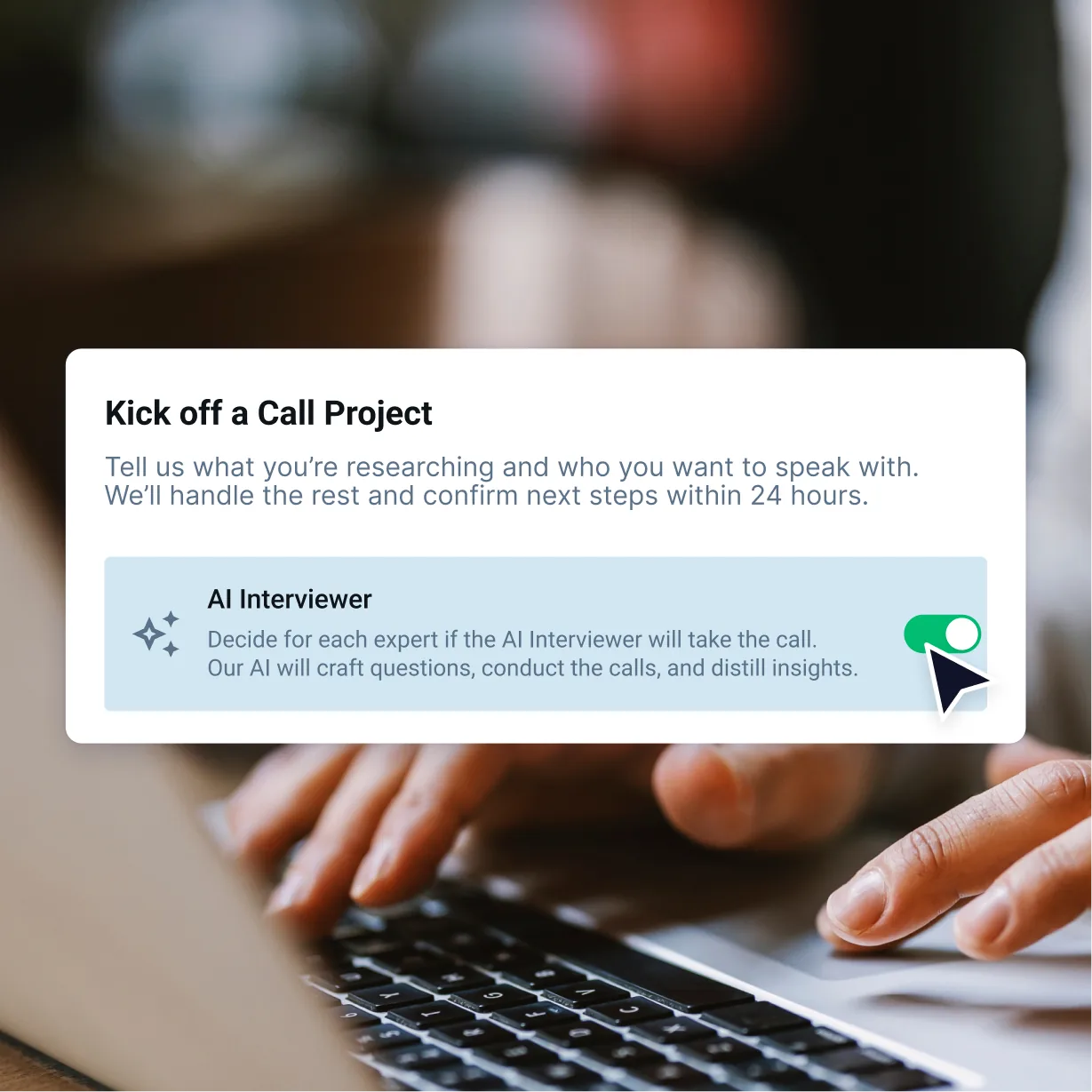 AlphaSense call project card with the AI Interviewer option enabled
