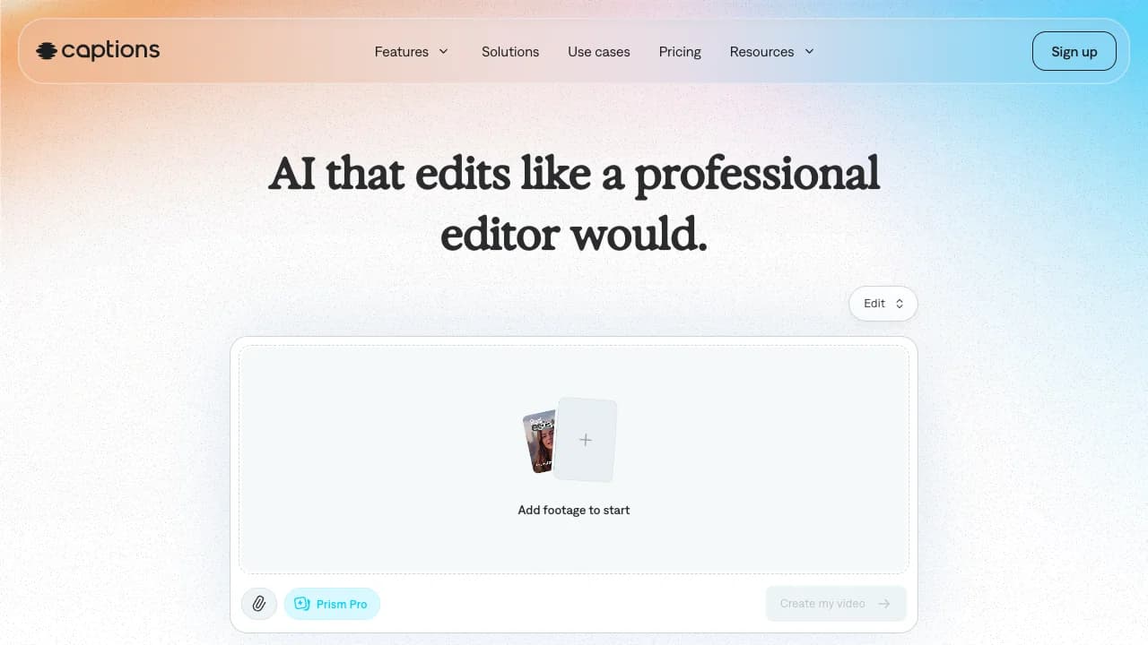 Captions AI video editing interface