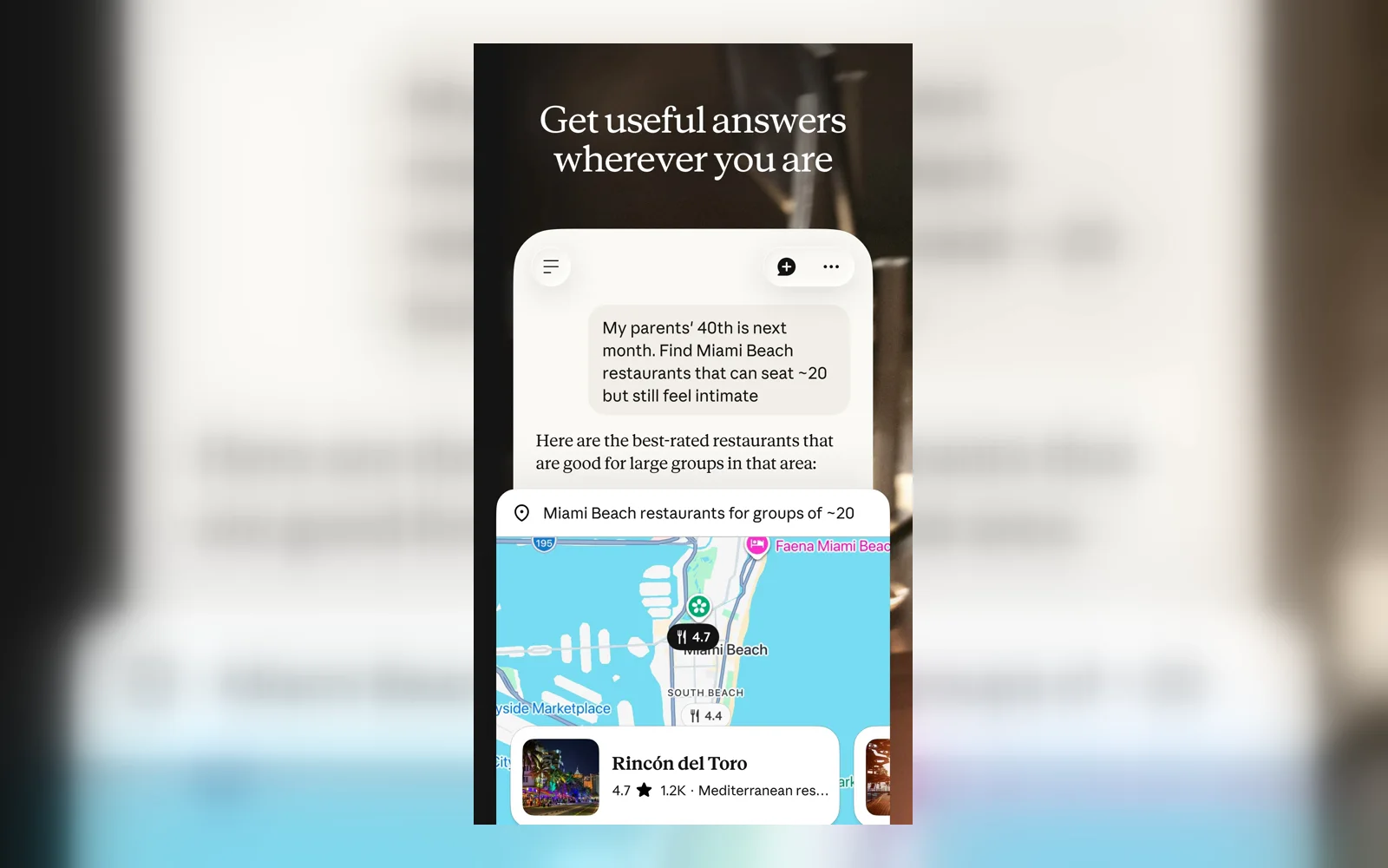 Claude mobile app showing an answer with map results