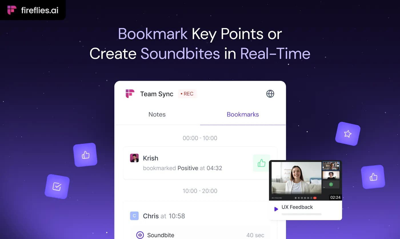 Fireflies.ai action items interface shown in its Product Hunt launch gallery