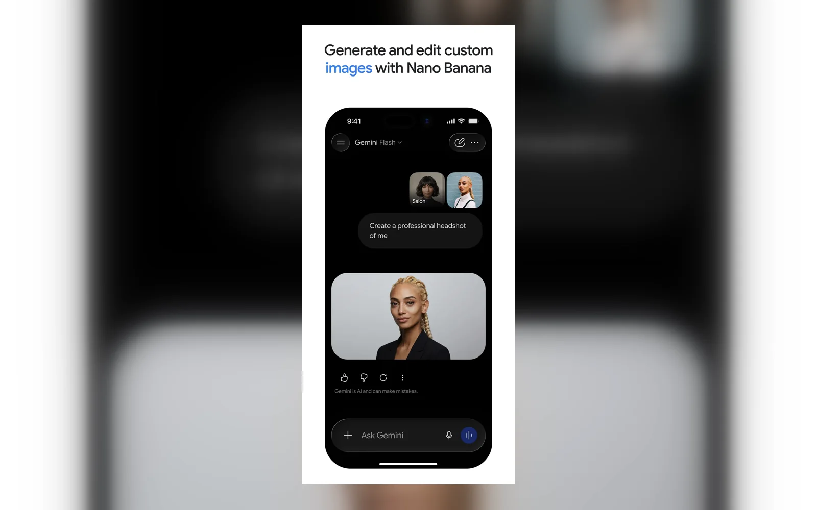 Gemini mobile assistant creating and editing a custom image