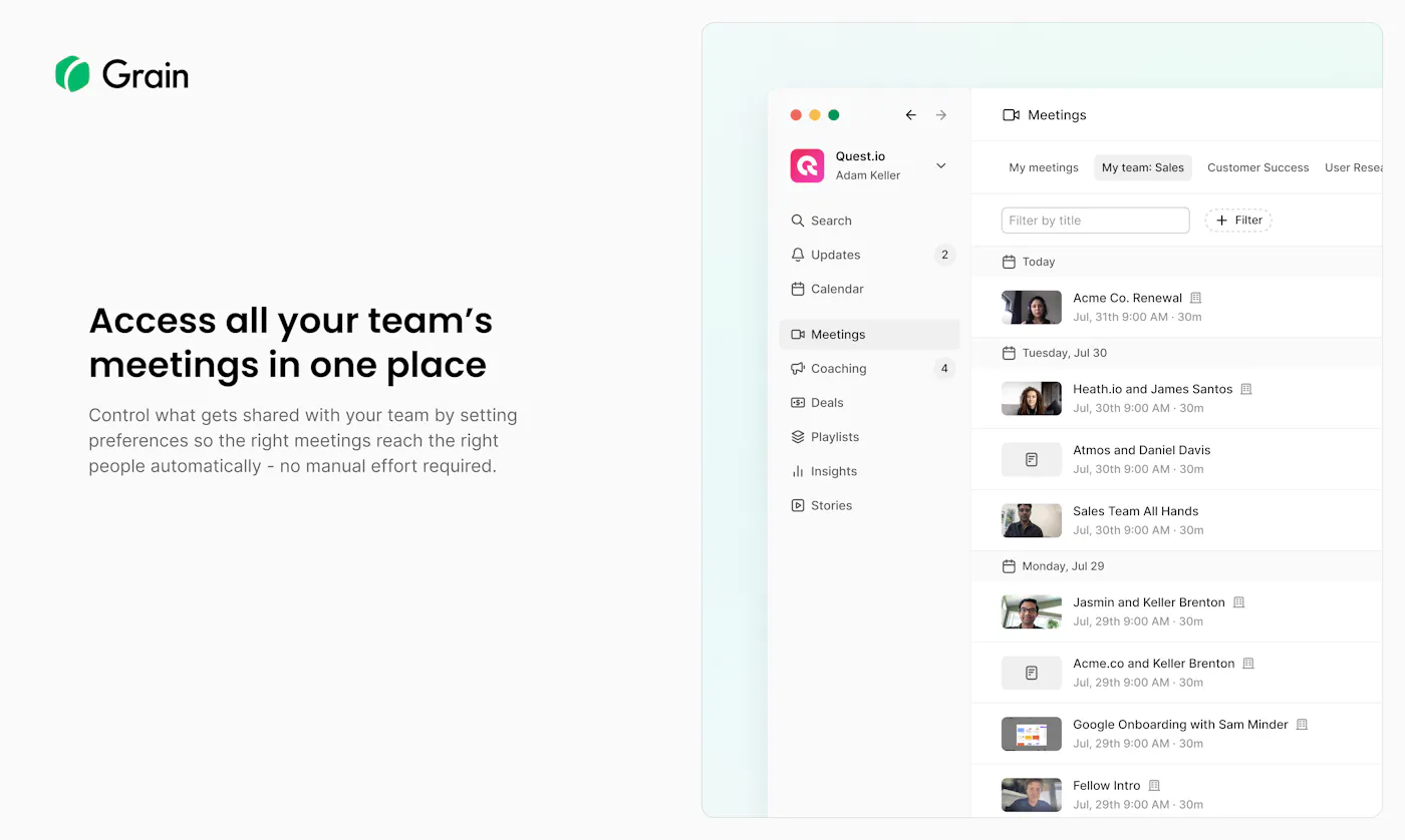 Grain team meeting library shown in its Product Hunt launch gallery