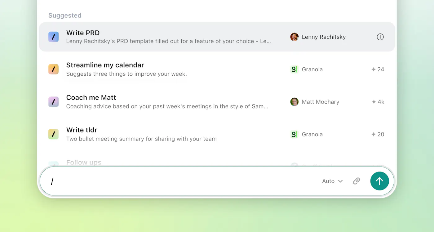 Granola meeting workspace shown in its Product Hunt launch gallery