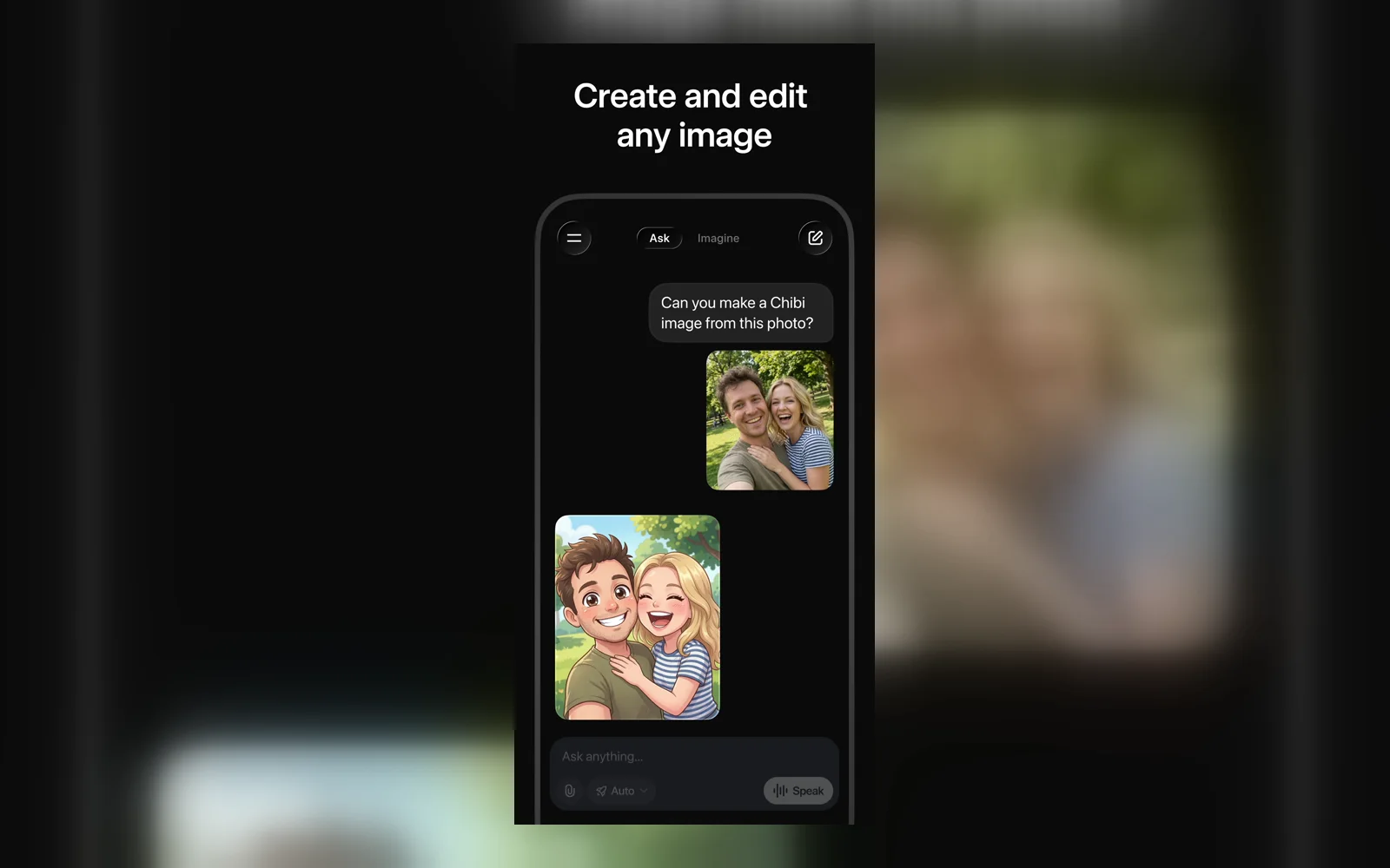 Grok mobile assistant creating and editing an image in chat