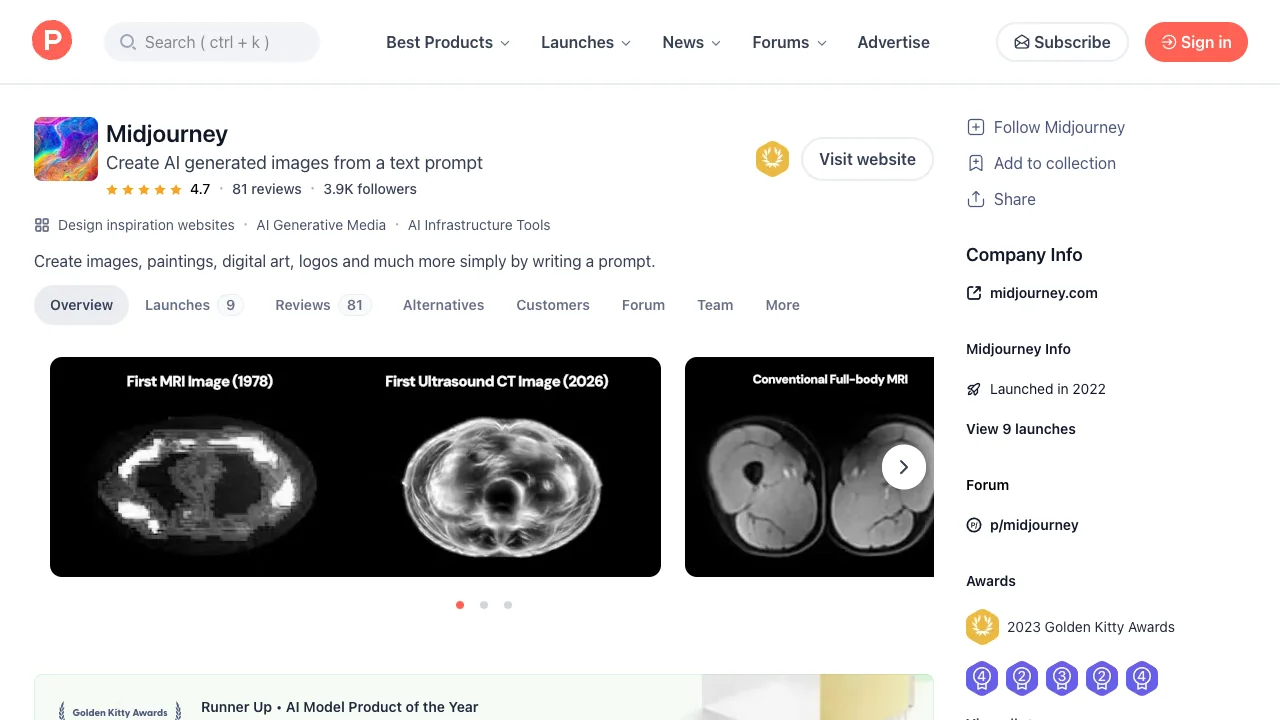 Midjourney image creation interface