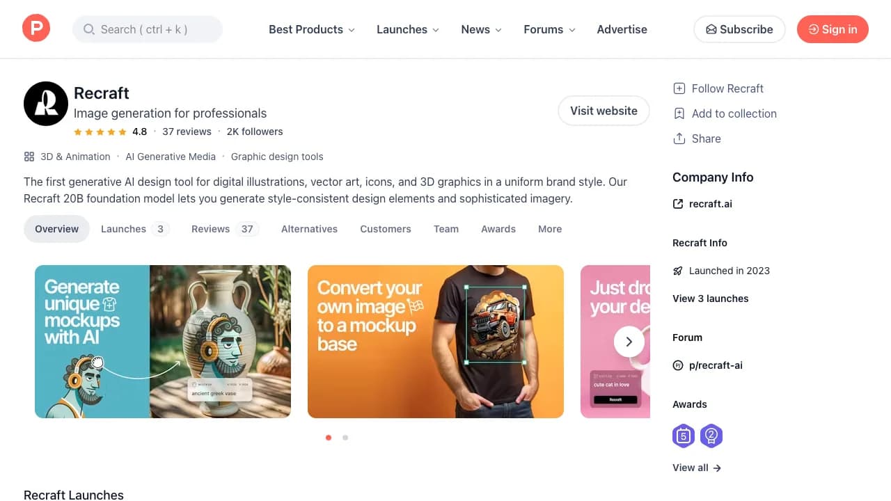 Recraft Product Hunt gallery