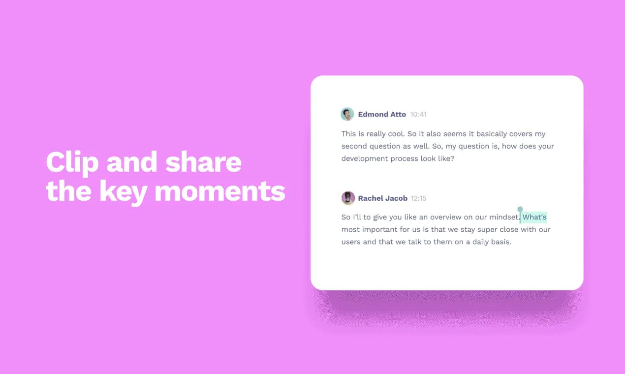 tl;dv meeting clip interface shown in its Product Hunt launch gallery
