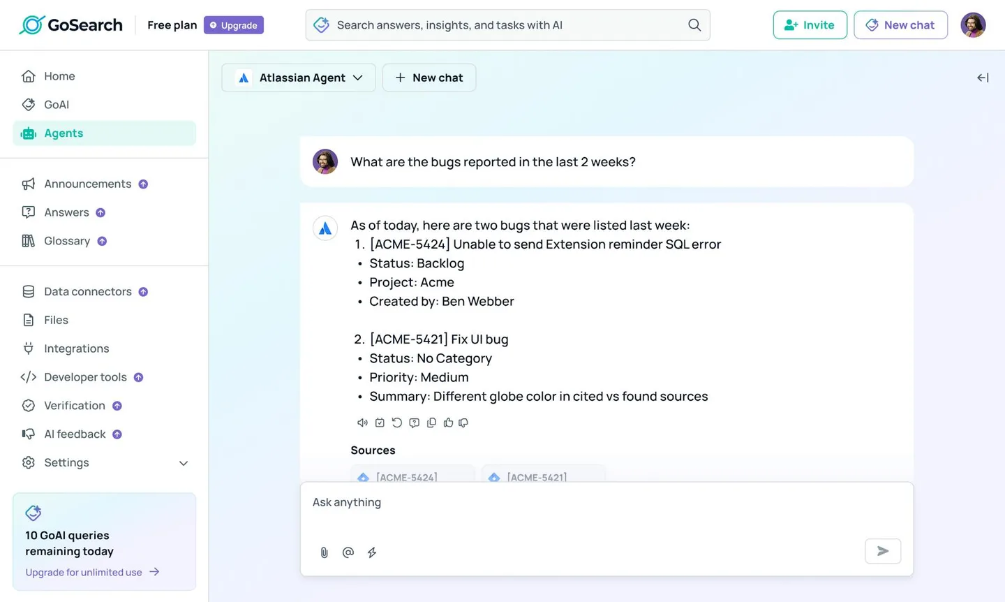 GoSearch AI answer interface