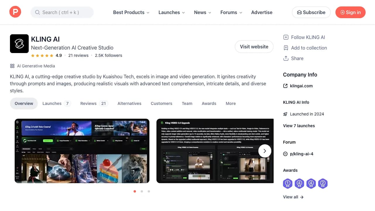 Kling AI Product Hunt gallery