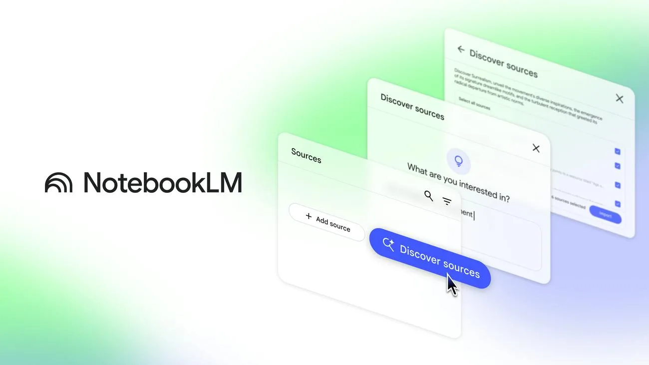 NotebookLM source discovery interface