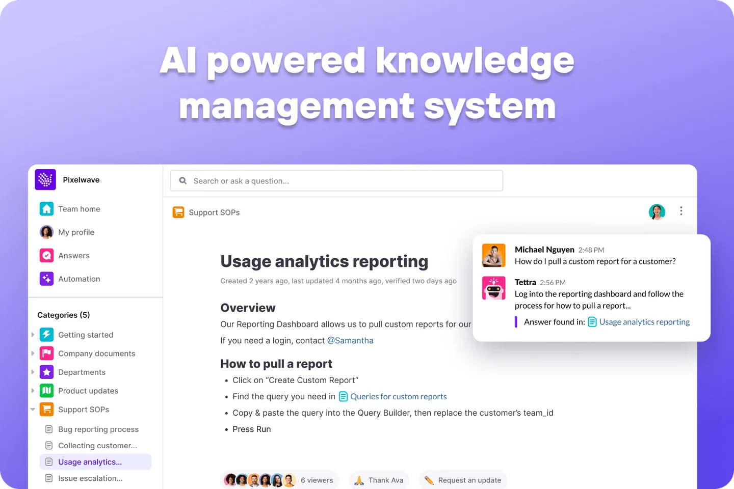 Tettra knowledge-base interface